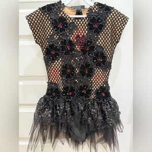 Rhinestoned Black and Nude Leotard
